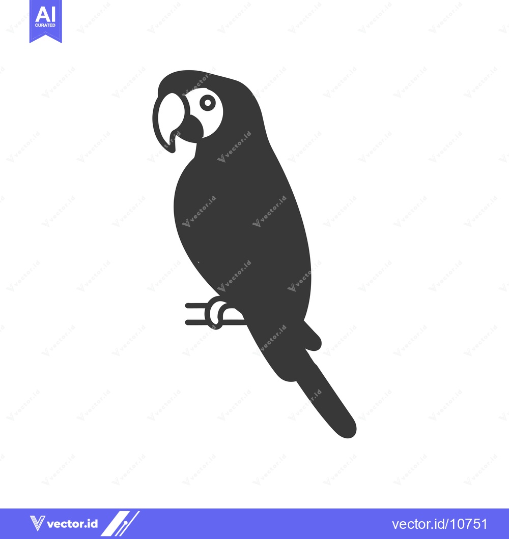 Premium Vector dari A Black and White Silhouette of a Parrot Perched on a Branch
