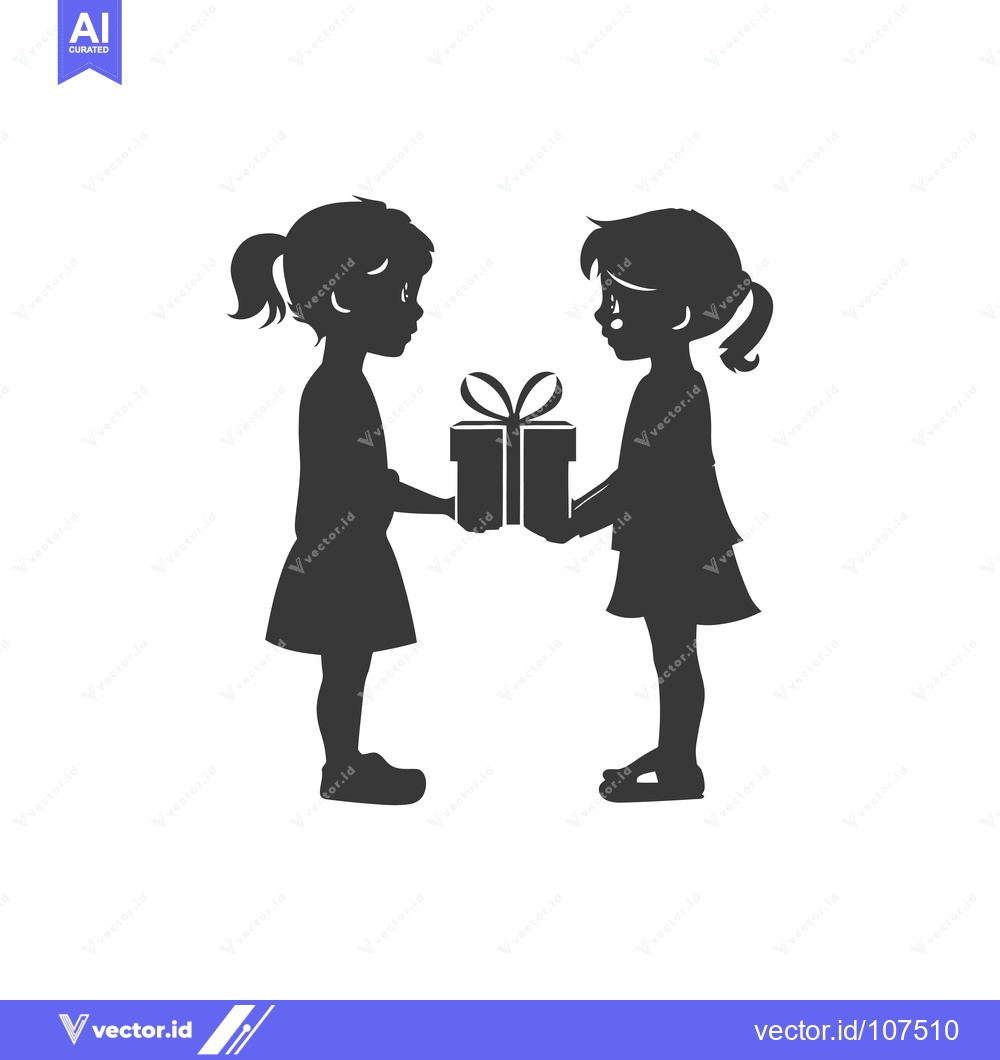 Premium Vector dari Two Girls Silhouettes Exchanging a Gift