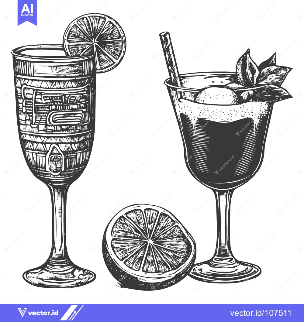 Premium Vector of Two Glasses of Cocktails with Lemon and Mint