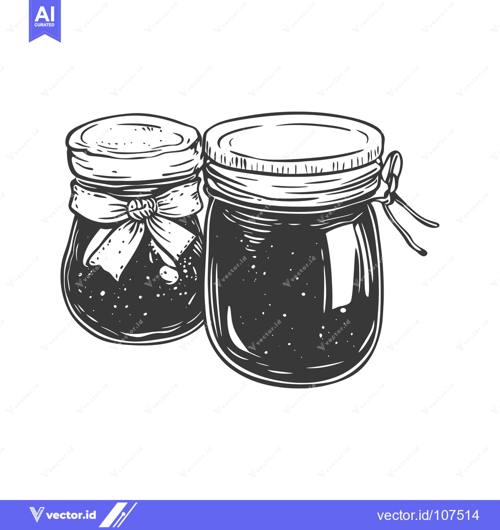 Premium Vector of Two Glass Jars with Lids and One with a Ribbon