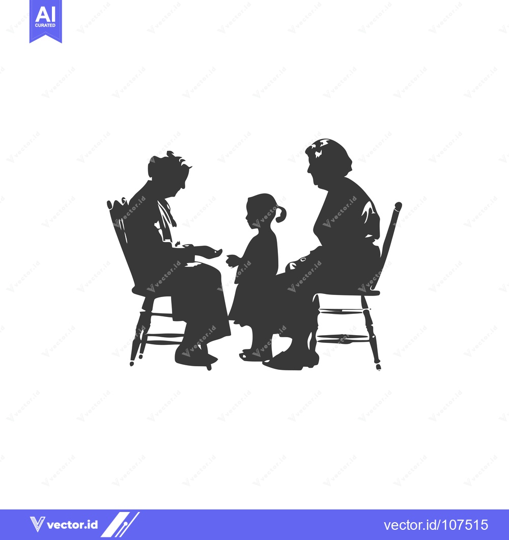 Premium Vector dari Two Grandparents and a Child Sitting on Chairs