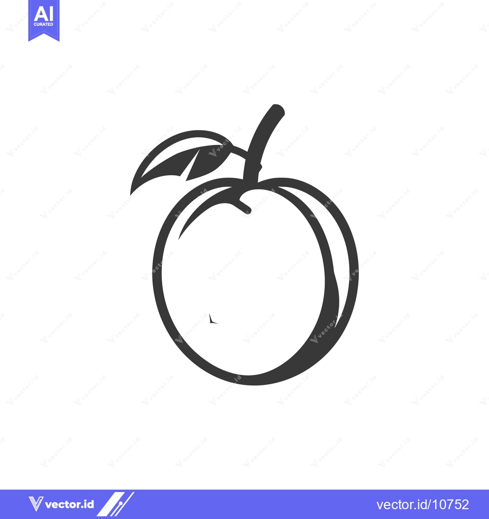 Premium Vector dari A Black and White Silhouette of a Peach with a Leaf