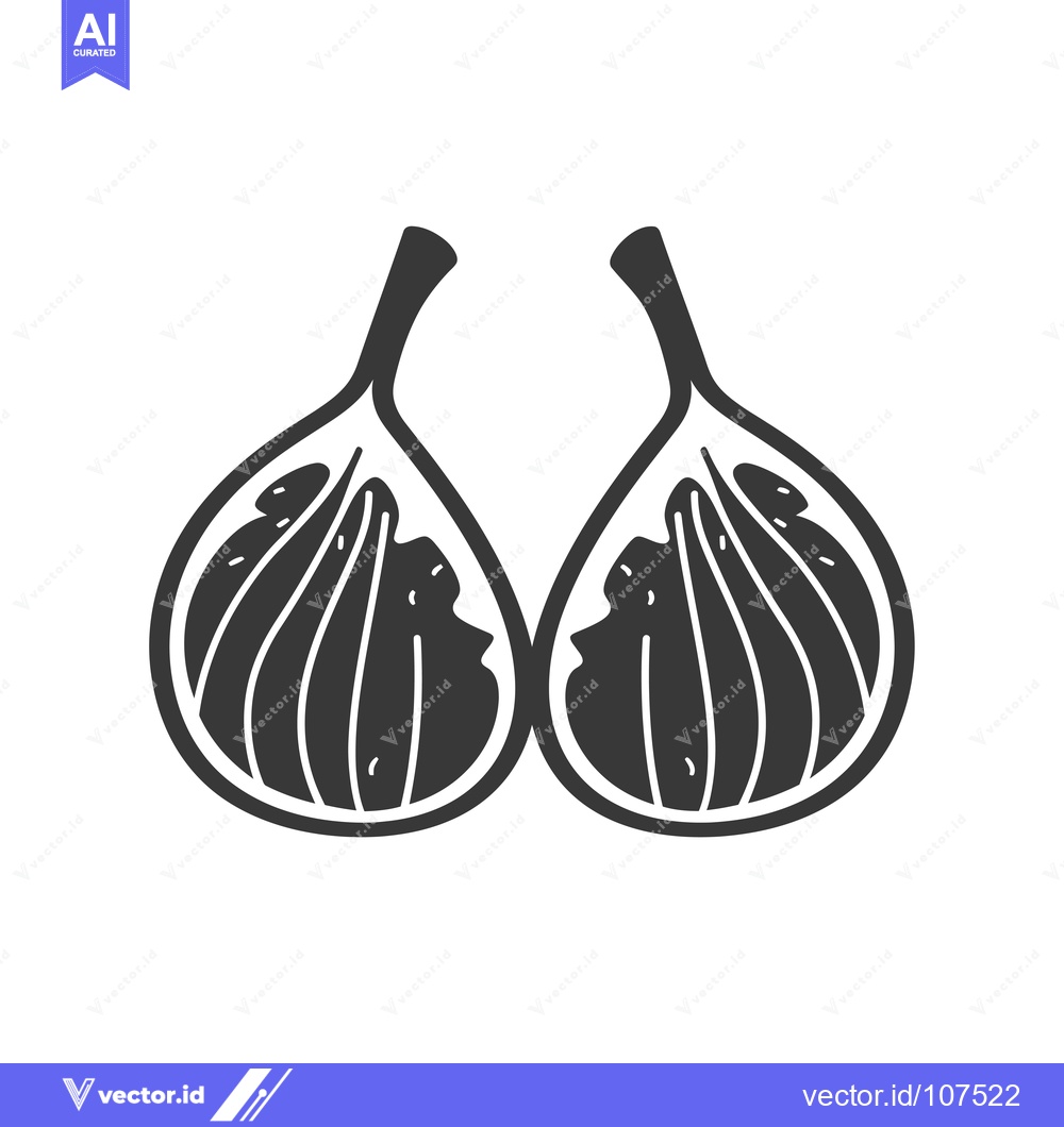 Premium Vector dari Two Halves of a Fig Fruit, Black and White Silhouette