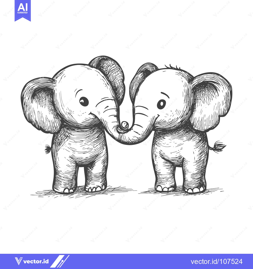 Premium Vector dari Two Hand-Drawn Elephants Touching Trunks