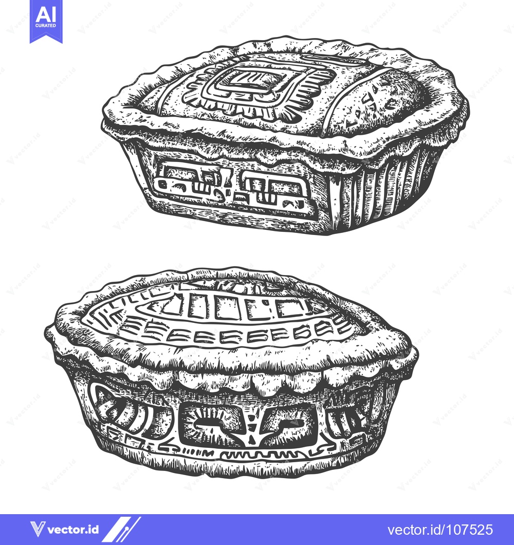 Premium Vector dari Two Hand-Drawn Engraved Pies with Intricate Designs