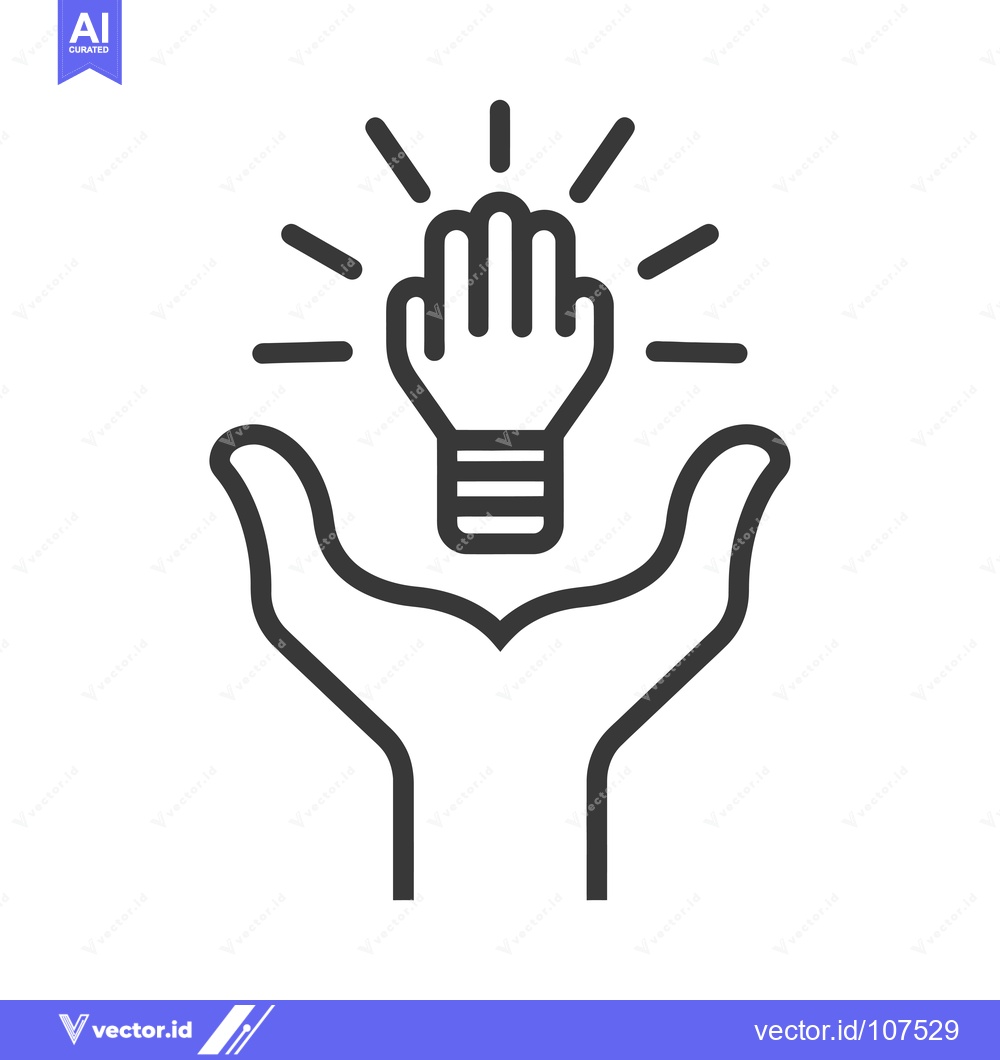 Premium Vector dari Two hands cupped around a glowing lightbulb icon
