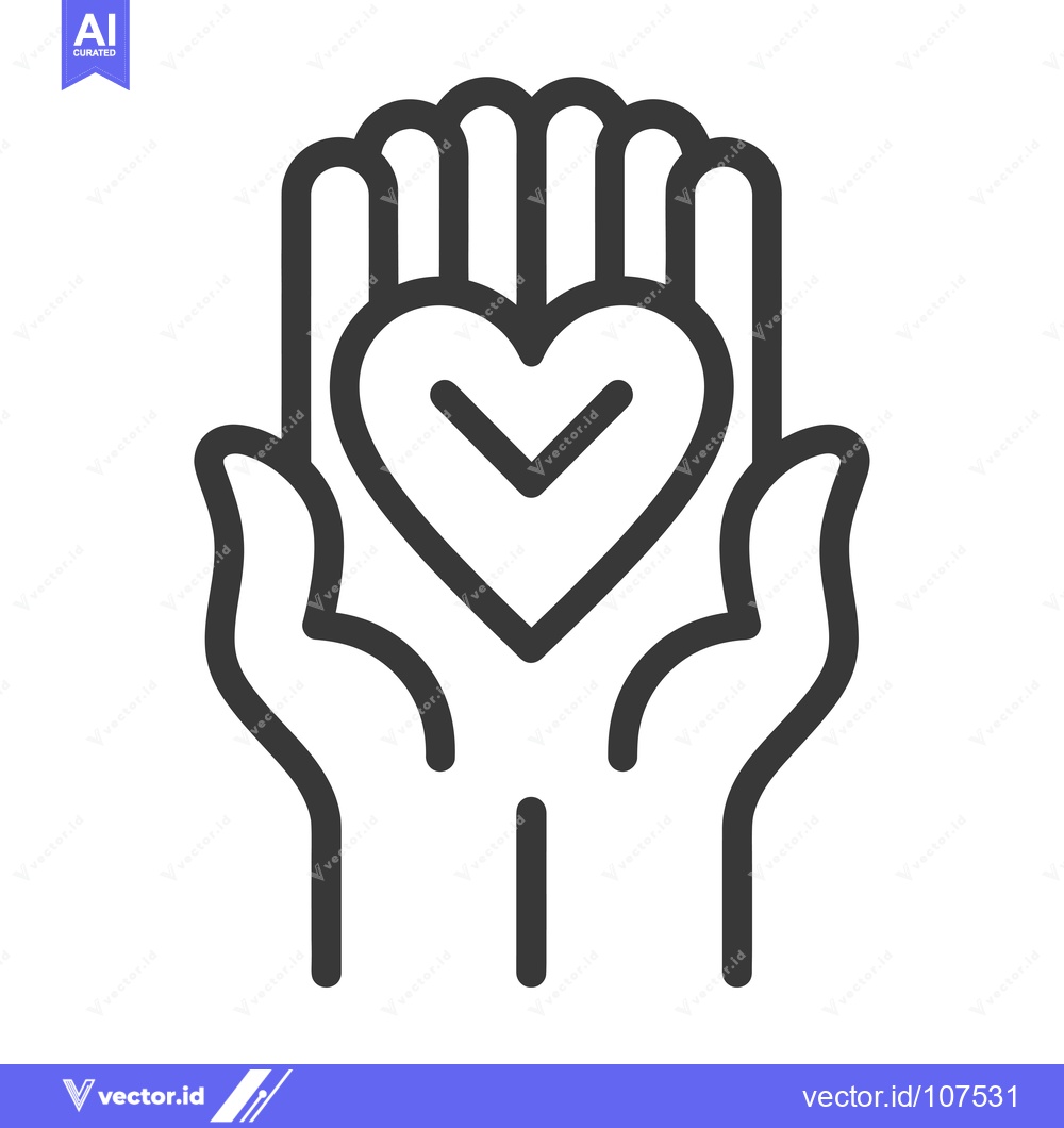 Premium Vector dari Two hands cupped holding a heart with a check mark inside