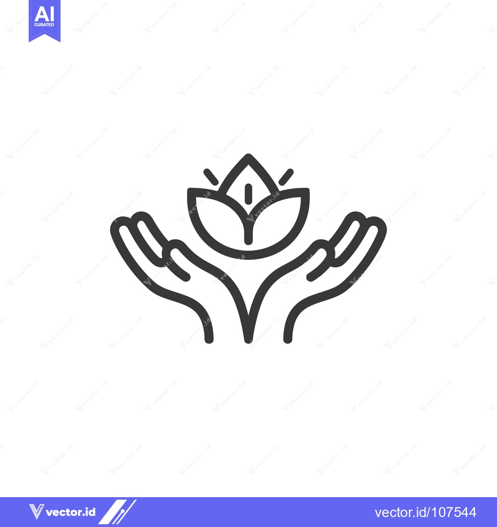 Premium Vector of Two Hands Holding a Blooming Flower with Rays of Light