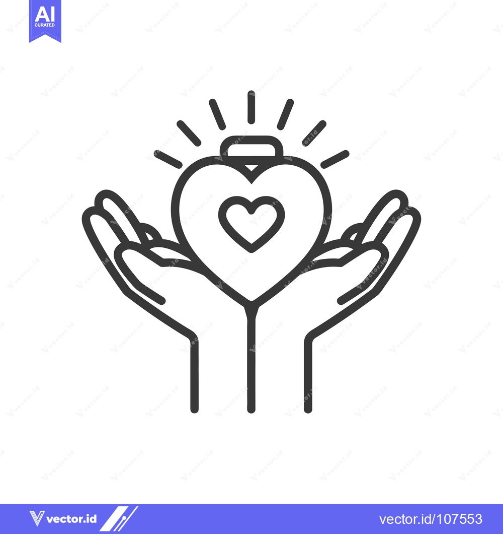 Premium Vector dari Two Hands Holding a Glowing Heart with a Smaller Heart Inside