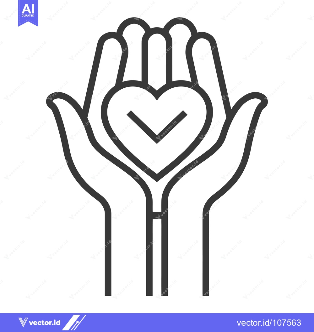 Premium Vector of Two Hands Holding a Heart with a Checkmark Inside