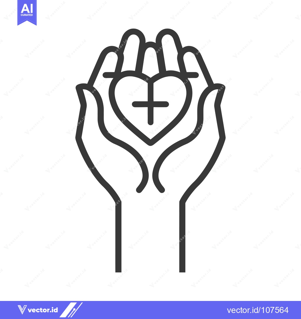 Premium Vector dari Two hands holding a heart with a cross inside