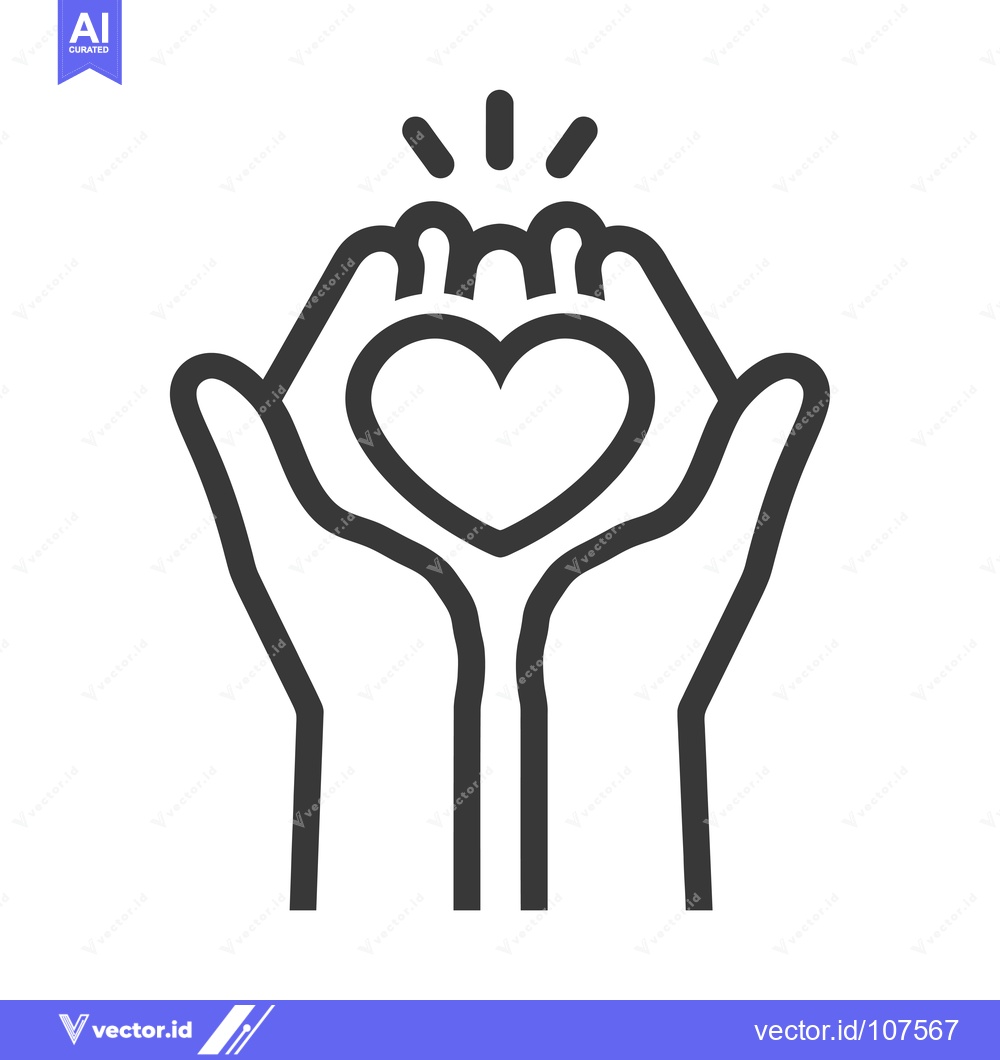 Premium Vector of Two Hands Holding a Heart with Radiating Light