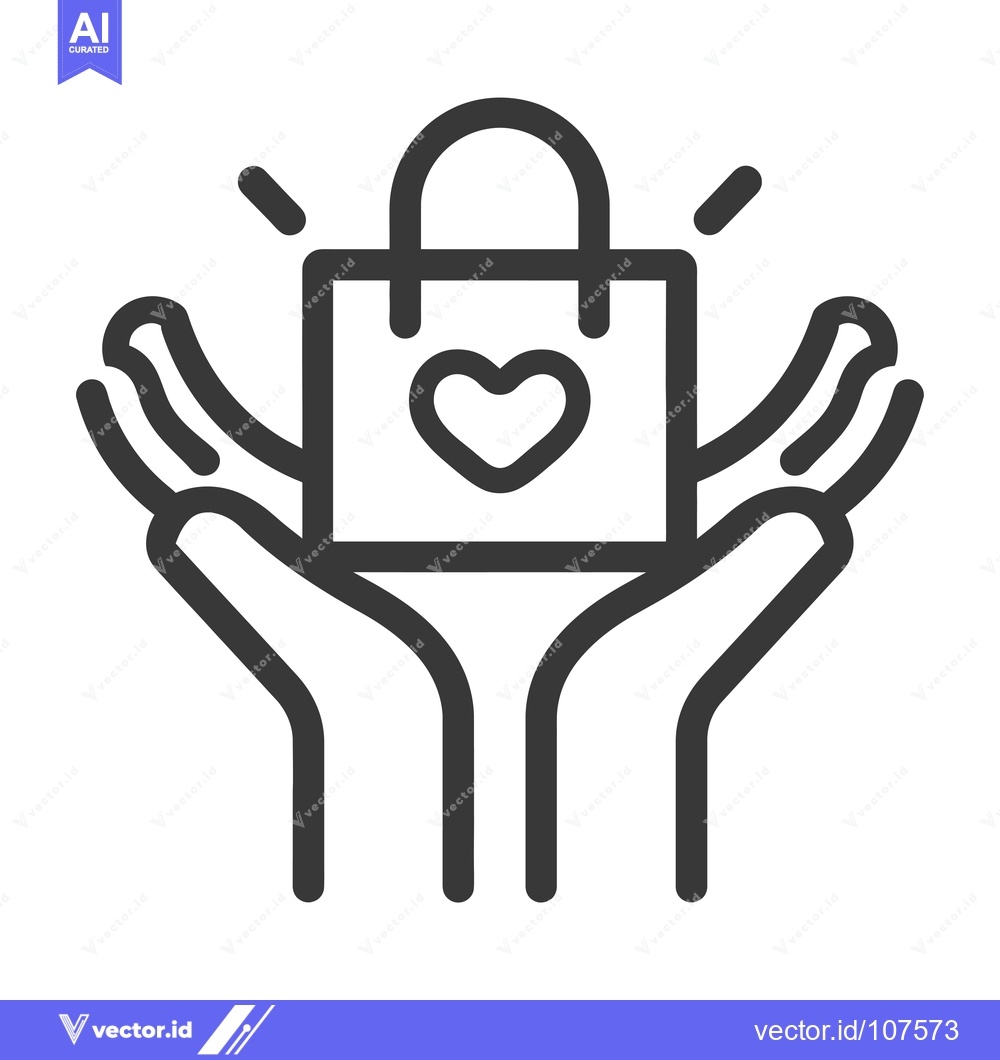 Premium Vector dari Two Hands Holding a Shopping Bag with a Heart Inside