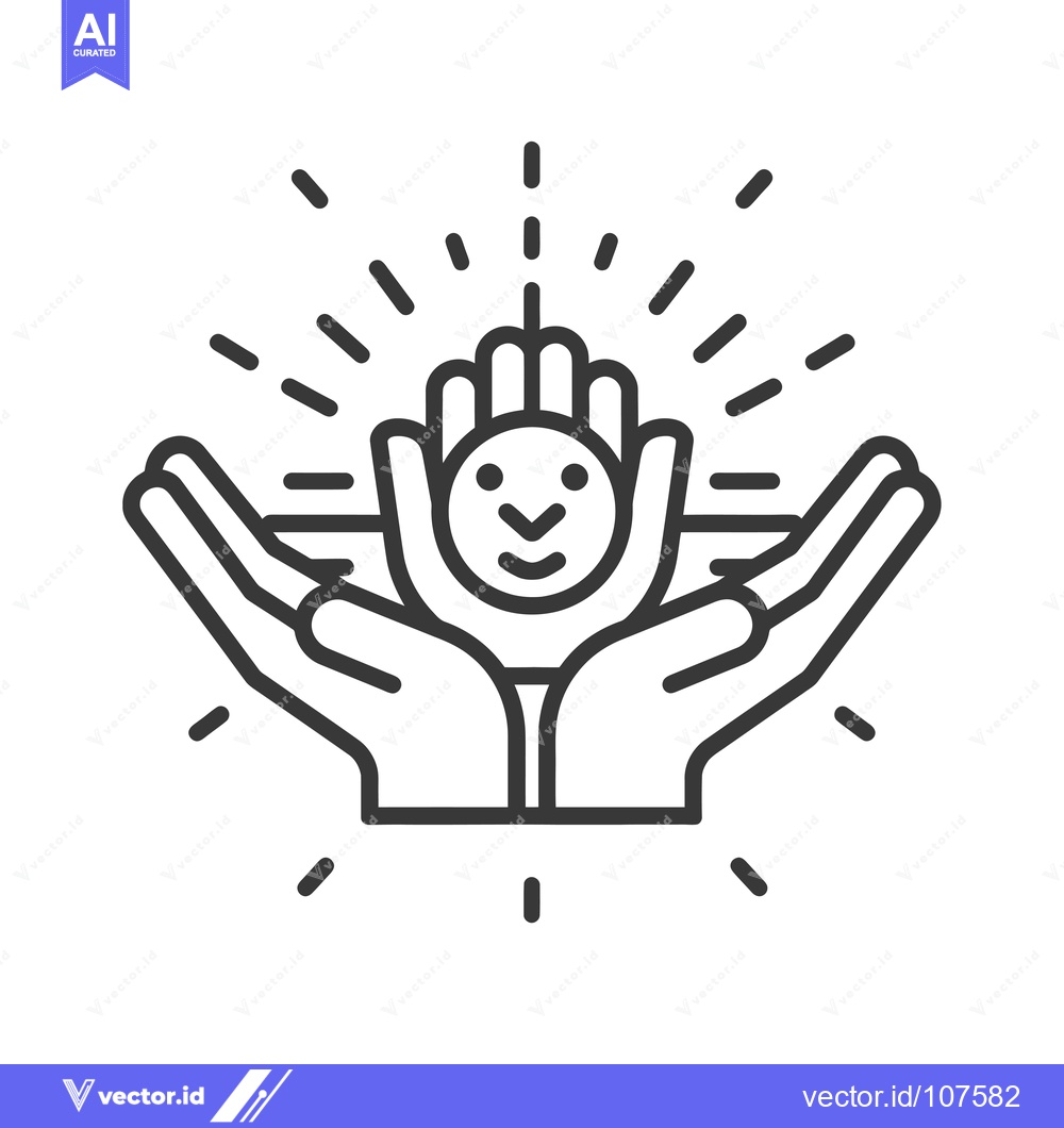 Premium Vector dari Two hands holding a smiling face with rays of light