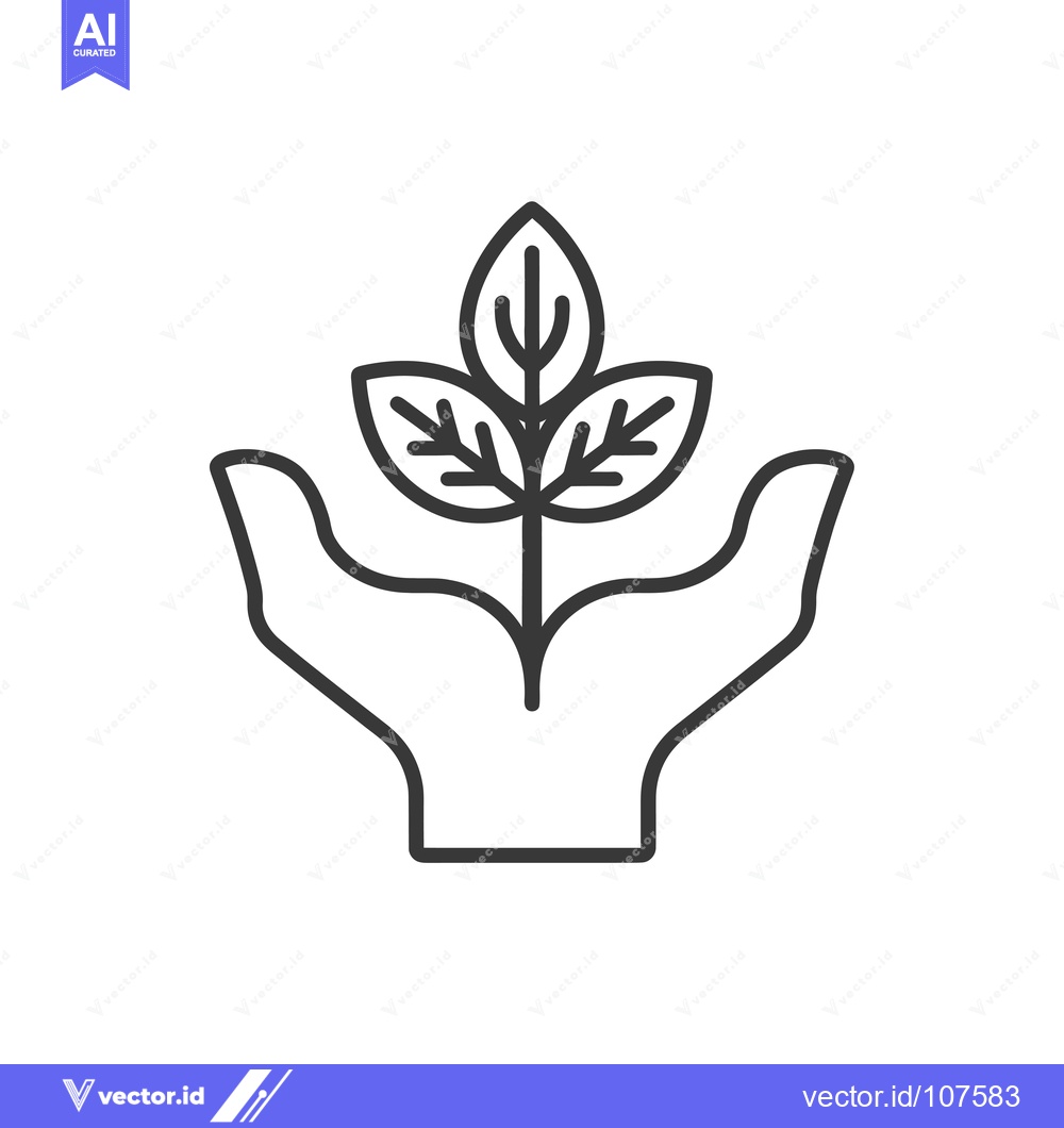 Premium Vector of Two Hands Holding a Sprout with Three Leaves