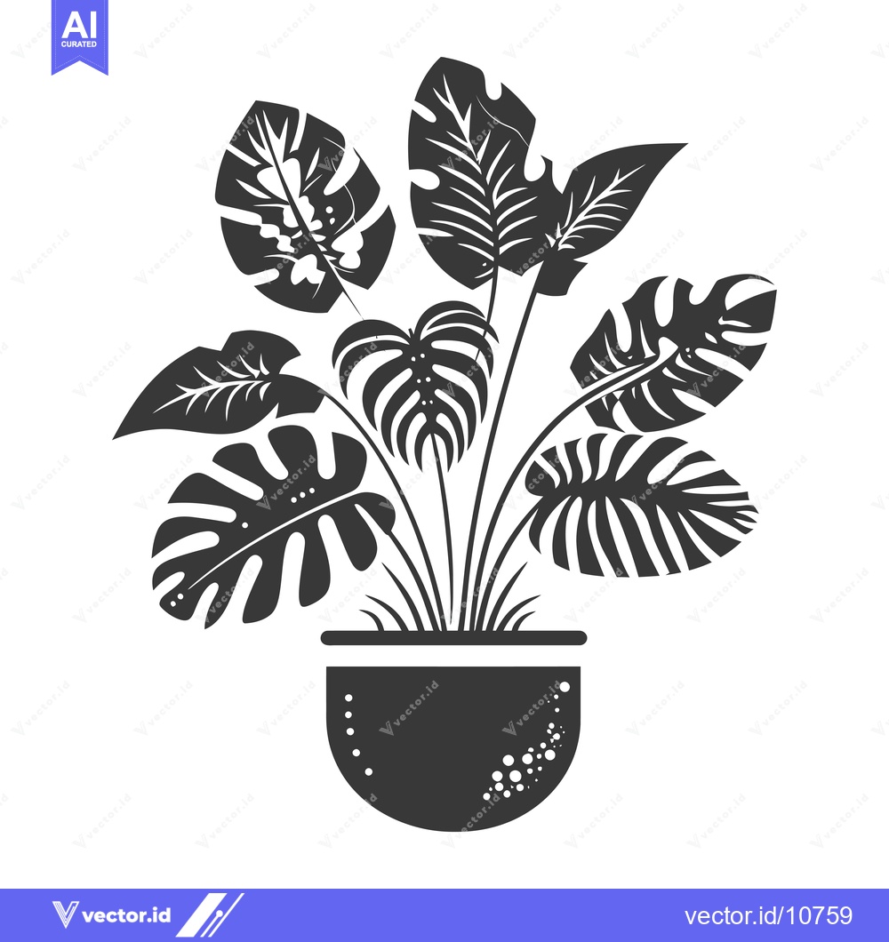 Premium Vector dari A Black and White Silhouette of a Potted Monstera Plant