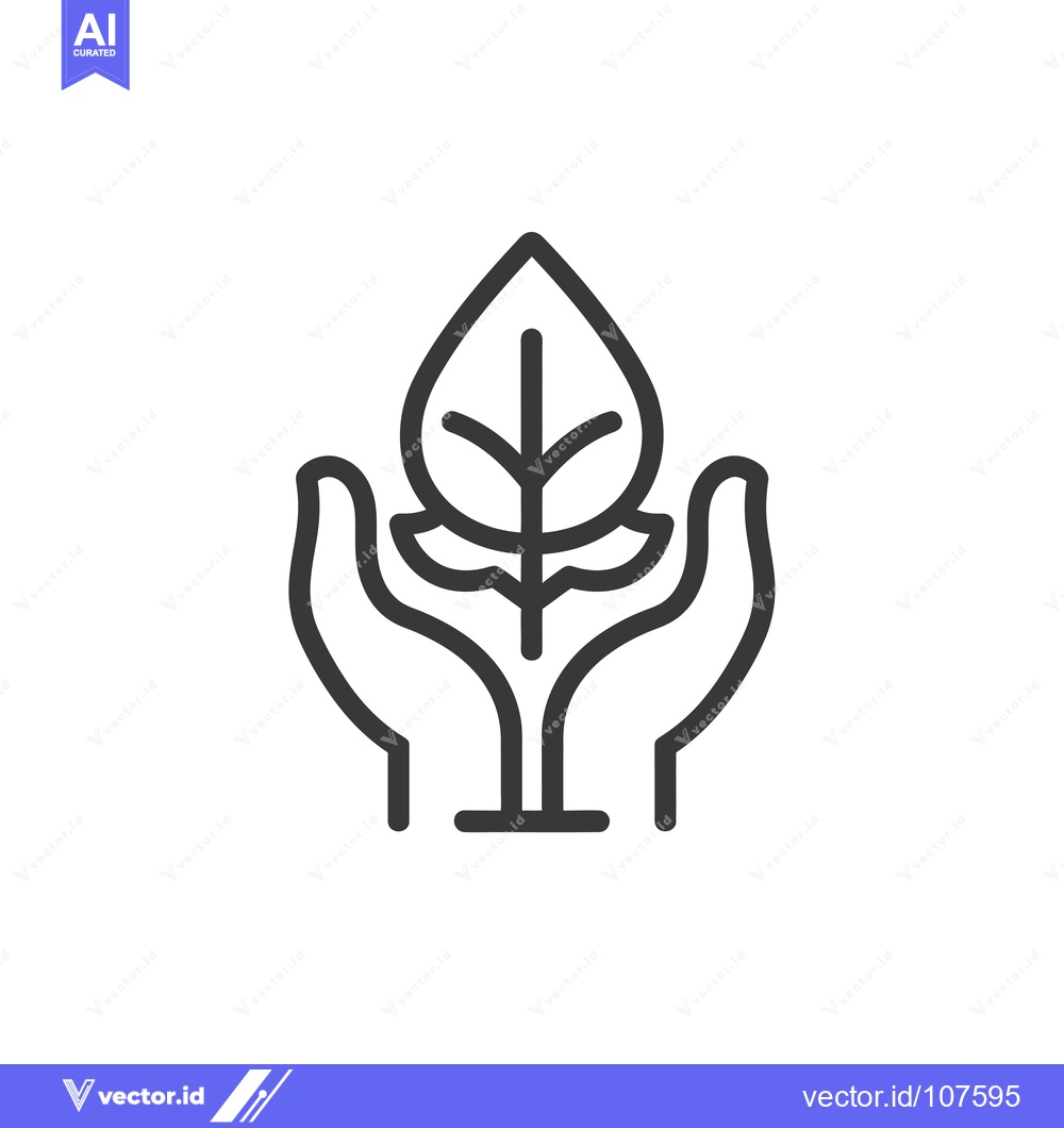 Premium Vector dari Two Hands Protecting a Growing Plant with a Single Leaf