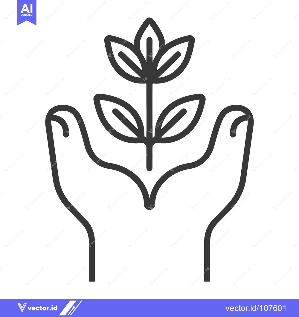Premium Vector dari Two Hands Protecting a Small Plant with Five Leaves