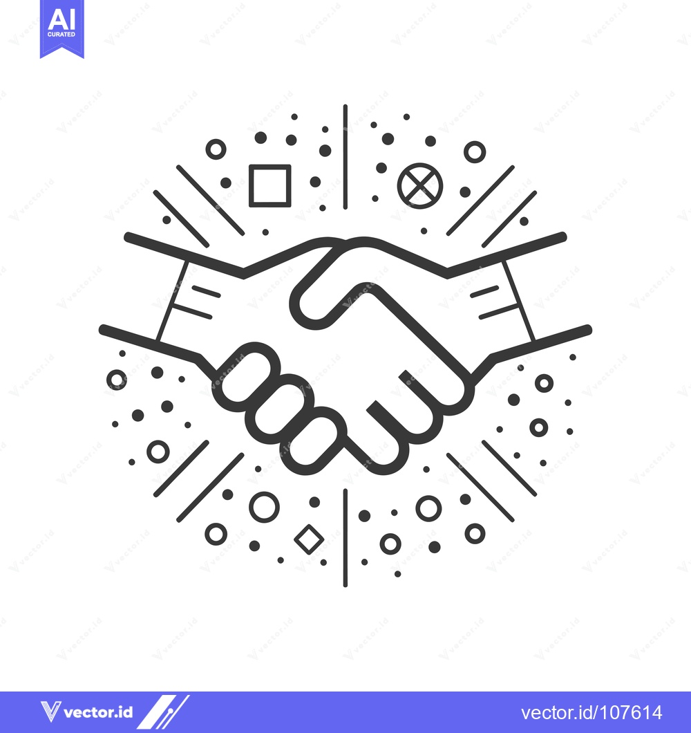 Premium Vector of Two Hands Shaking, Surrounded by Geometric Shapes and Dots