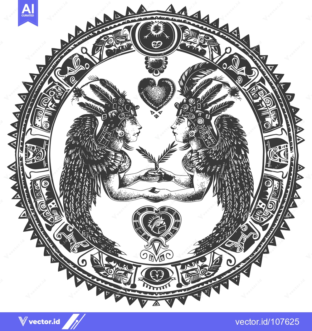 Premium Vector dari Two Indigenous Figures Holding a Branch in a Circular Design
