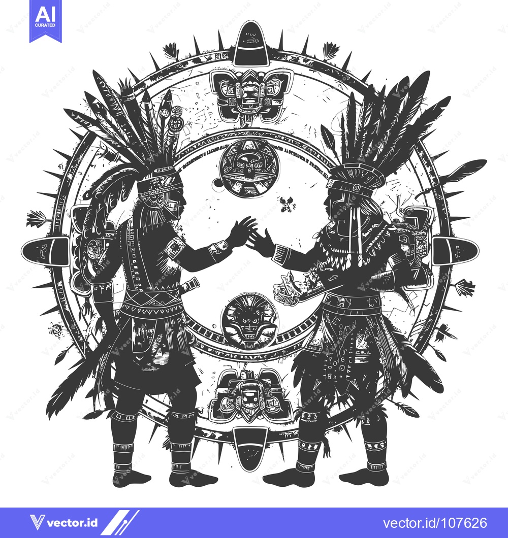 Premium Vector dari Two Indigenous Figures in Ceremonial Attire Facing Each Other Within a