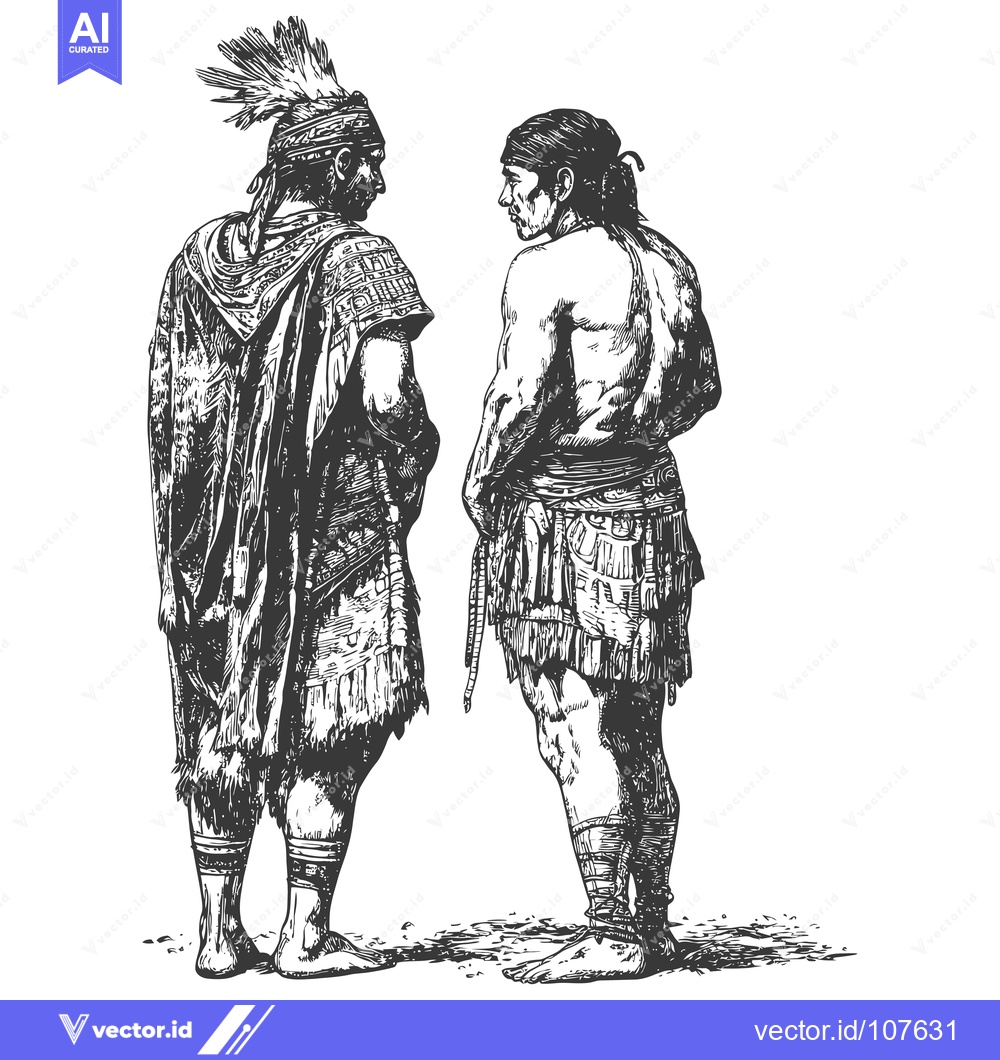 Premium Vector of Two Indigenous Men in Traditional Dress, Facing Each Other