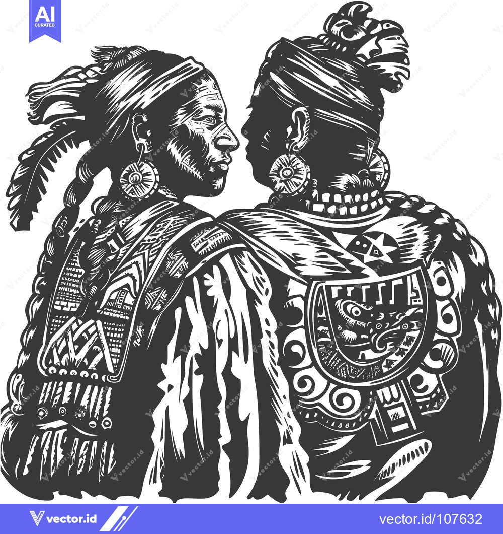 Premium Vector of Two Indigenous People in Elaborate Headdresses Facing Each Other