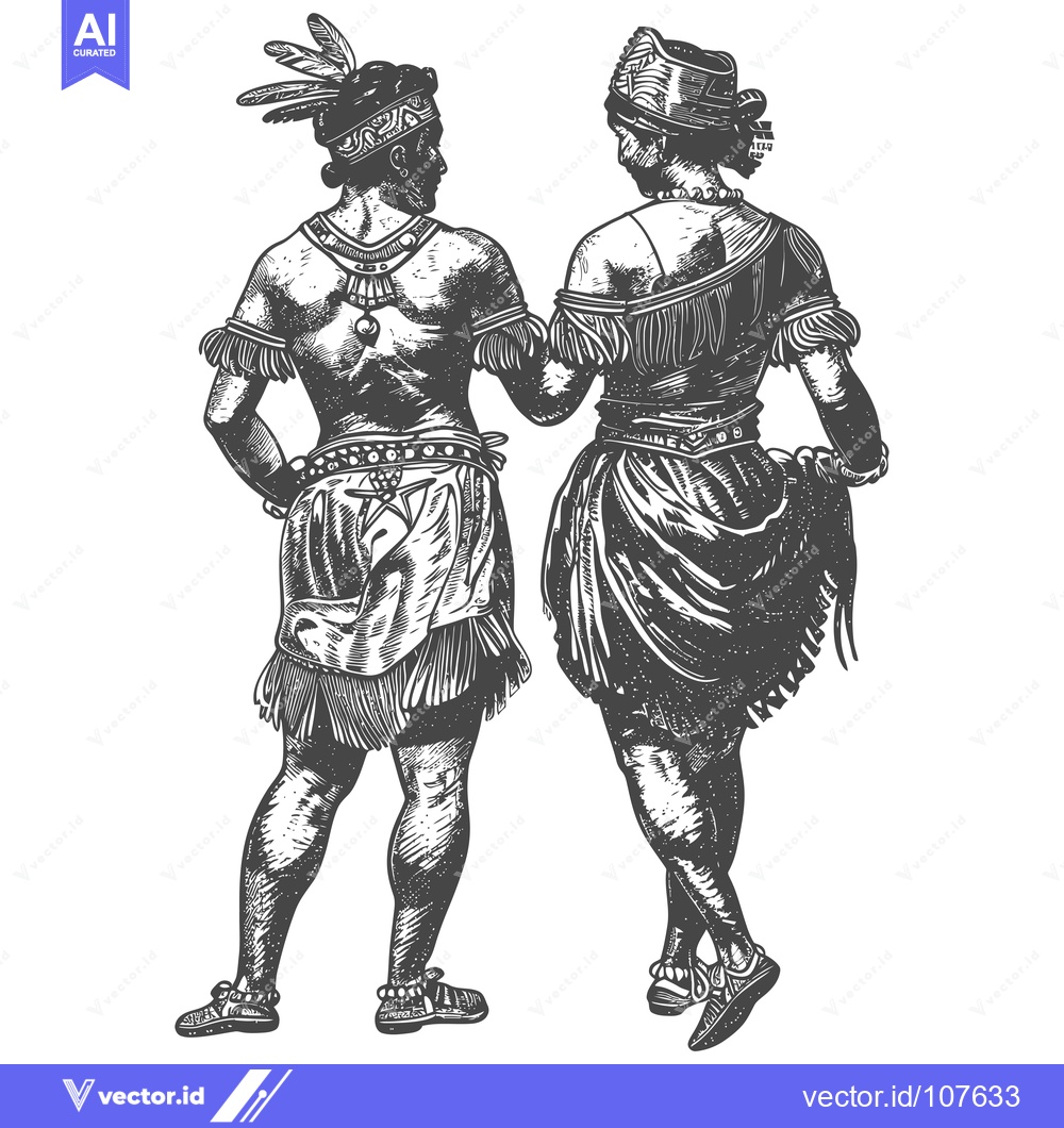 Premium Vector of Two Indigenous People in Traditional Attire Facing Each Other