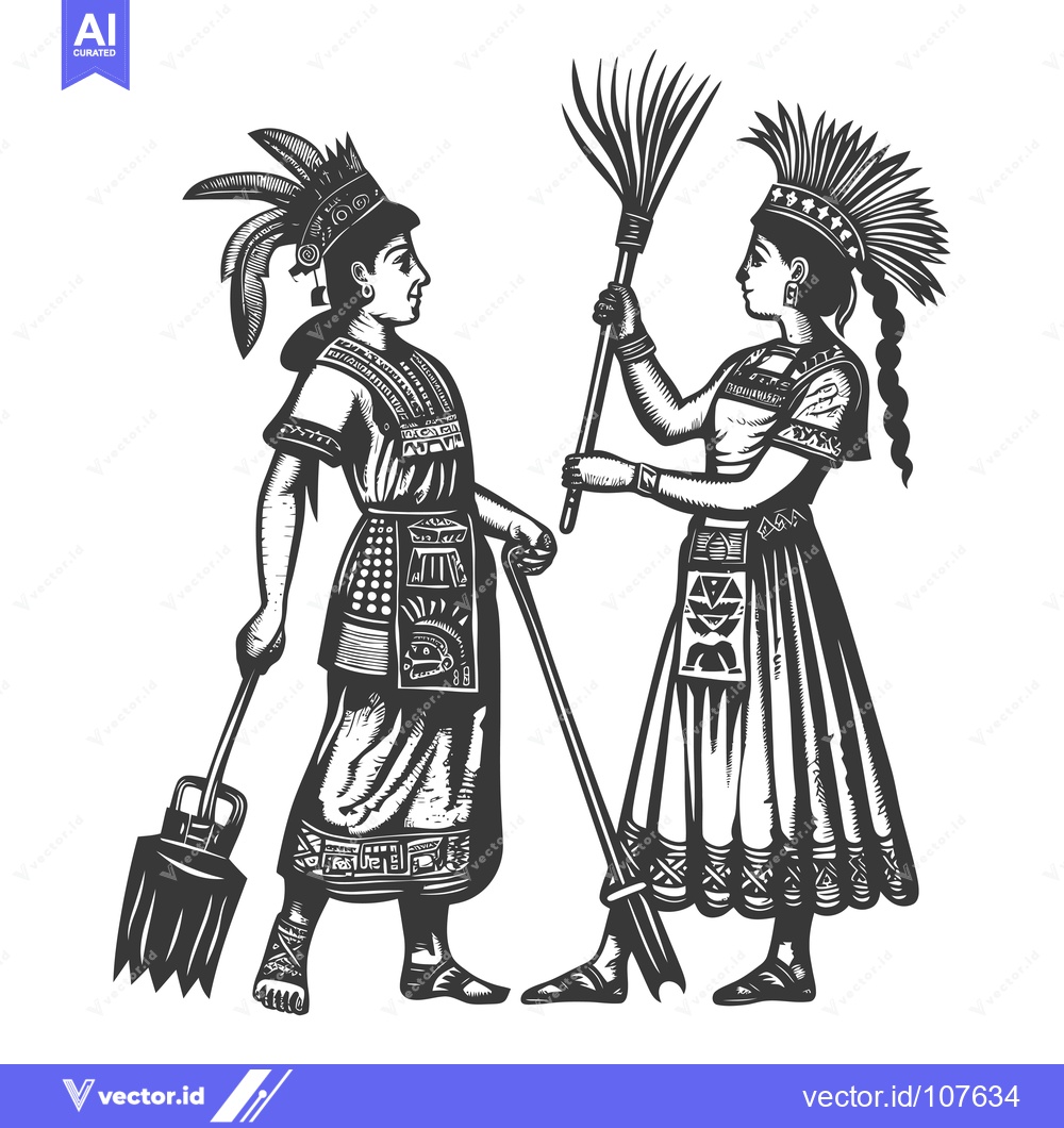 Premium Vector dari Two Indigenous People in Traditional Attire with Tools
