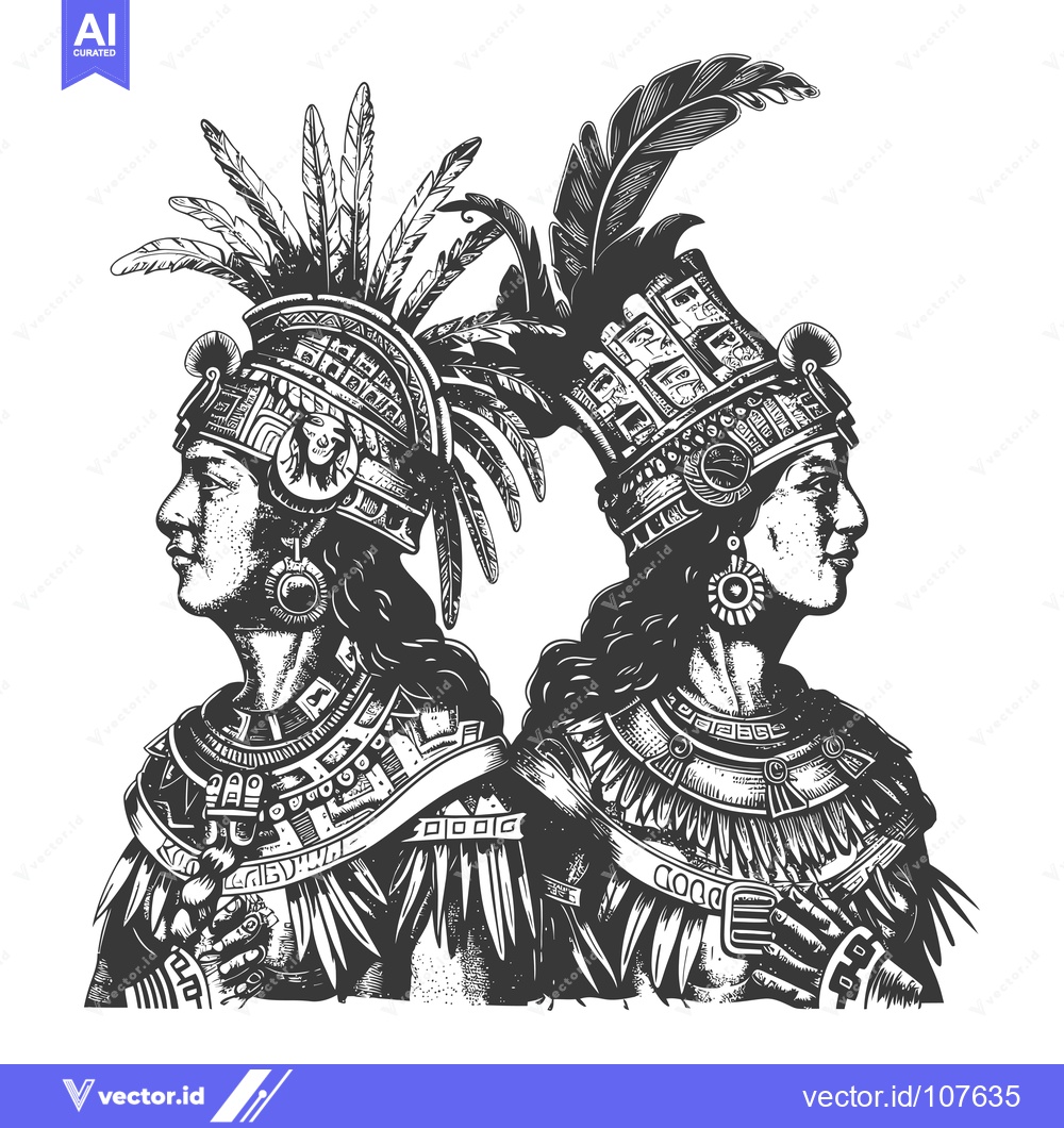 Premium Vector dari Two Indigenous People in Traditional Headdresses and Attire