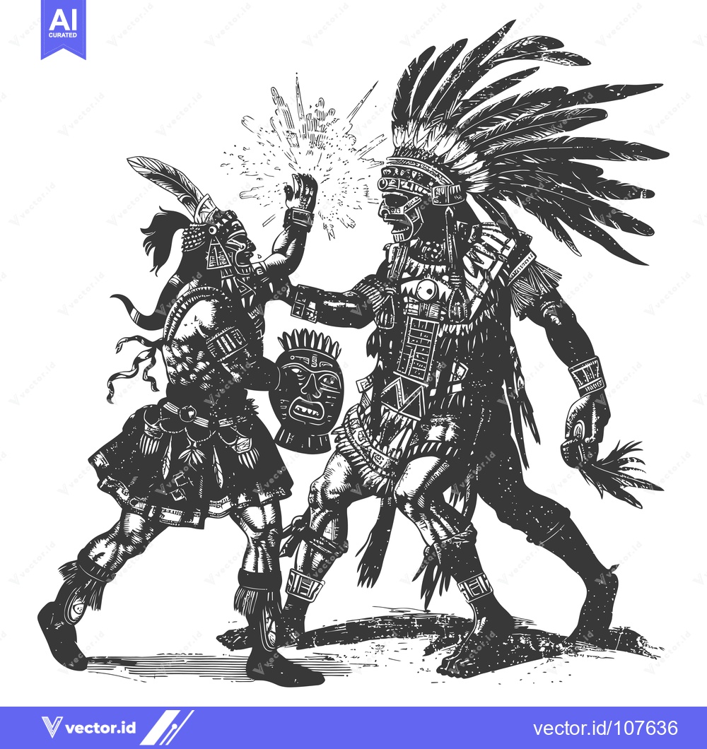 Premium Vector dari Two Indigenous Warriors in Elaborate Regalia Engaging in Ritualistic C