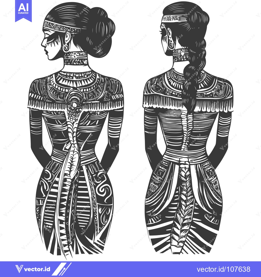 Premium Vector of Two Indigenous Women in Traditional Attire, One Facing Forward and the