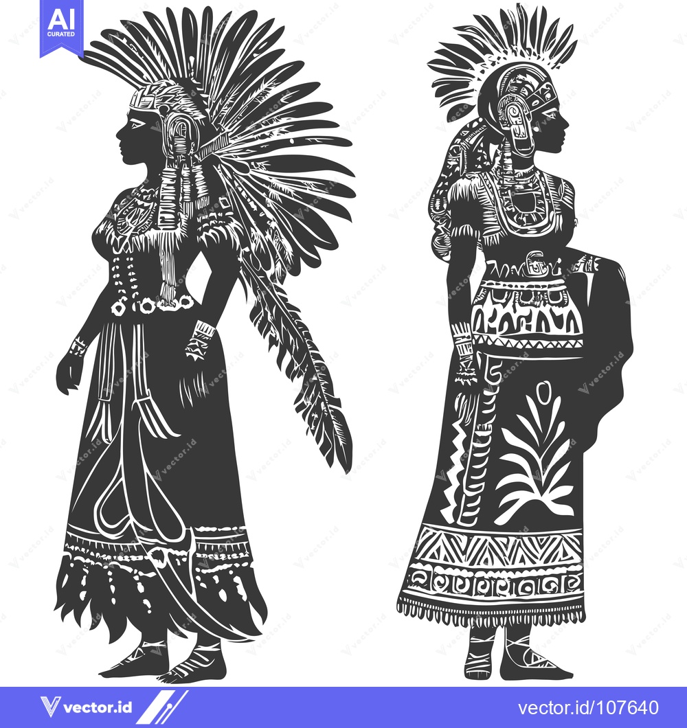 Premium Vector of Two Indigenous Women in Traditional Clothing and Headdresses