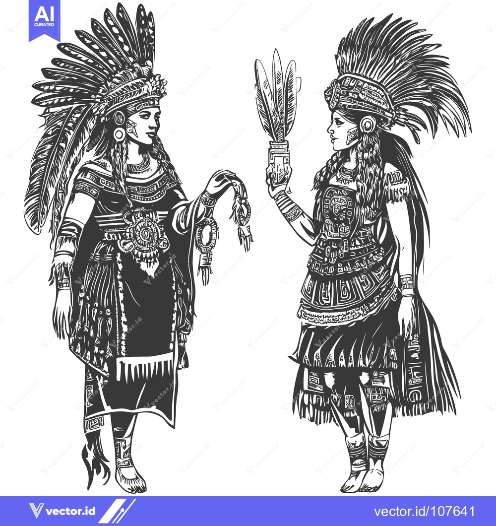 Premium Vector dari Two Indigenous Women in Traditional Dress and Headdresses