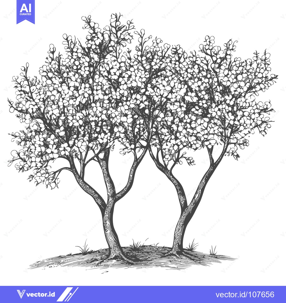 Premium Vector of Two intertwined trees with a dense canopy of leaves and blossoms