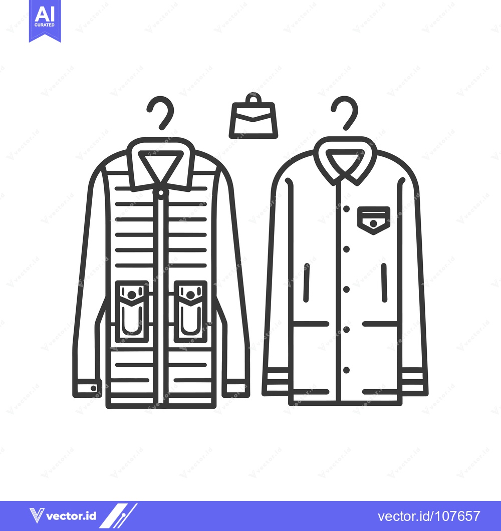 Premium Vector dari Two Jackets, a Bag and a Hanger, Line Art Illustration