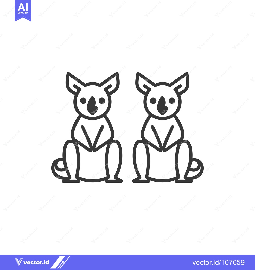 Premium Vector dari Two Koalas Sitting Side by Side, Outline Illustration
