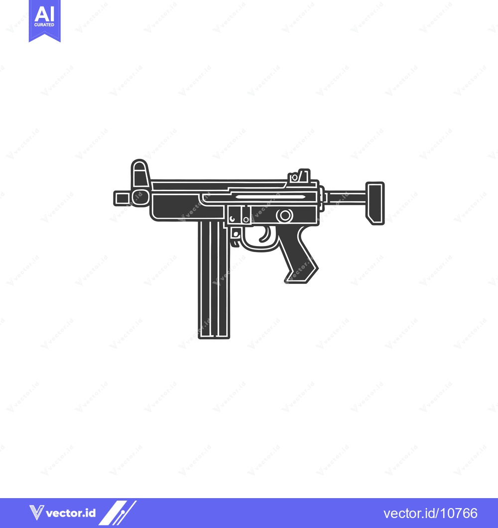Premium Vector of A Black and White Silhouette of a Submachine Gun