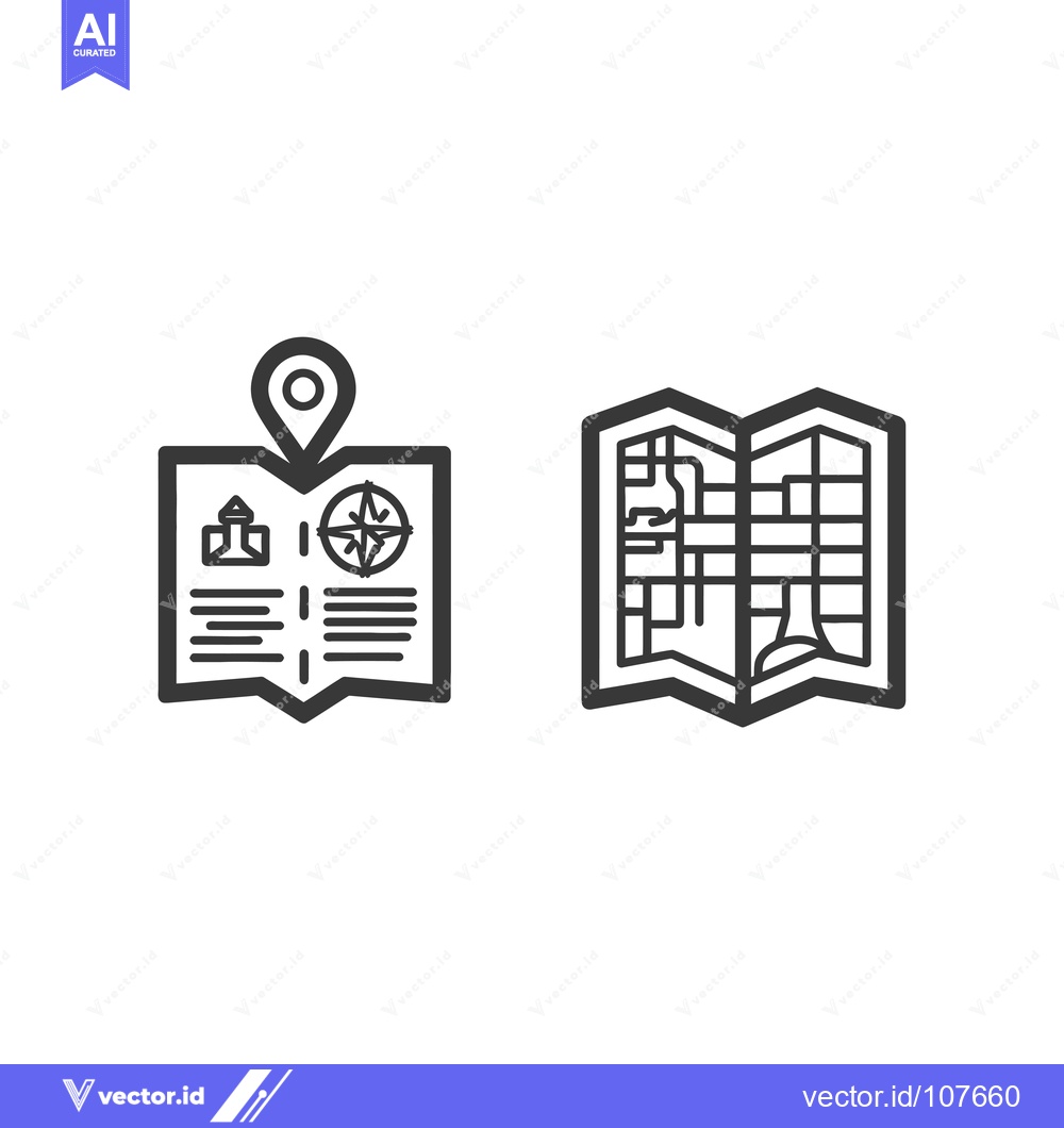 Premium Vector dari Two Line Drawings of Folded Maps with Symbols