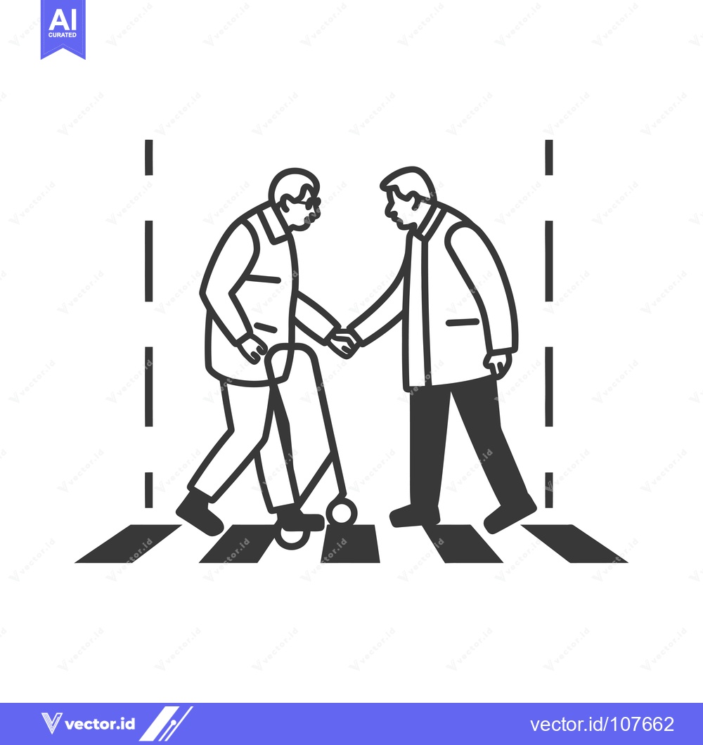 Premium Vector dari Two Men Crossing a Crosswalk, One Using a Walker