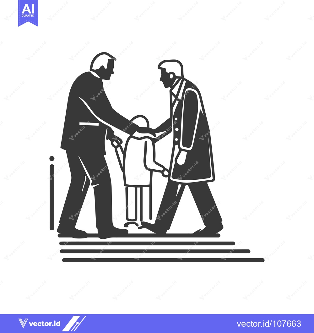 Premium Vector dari Two men escorting a child down a set of stairs
