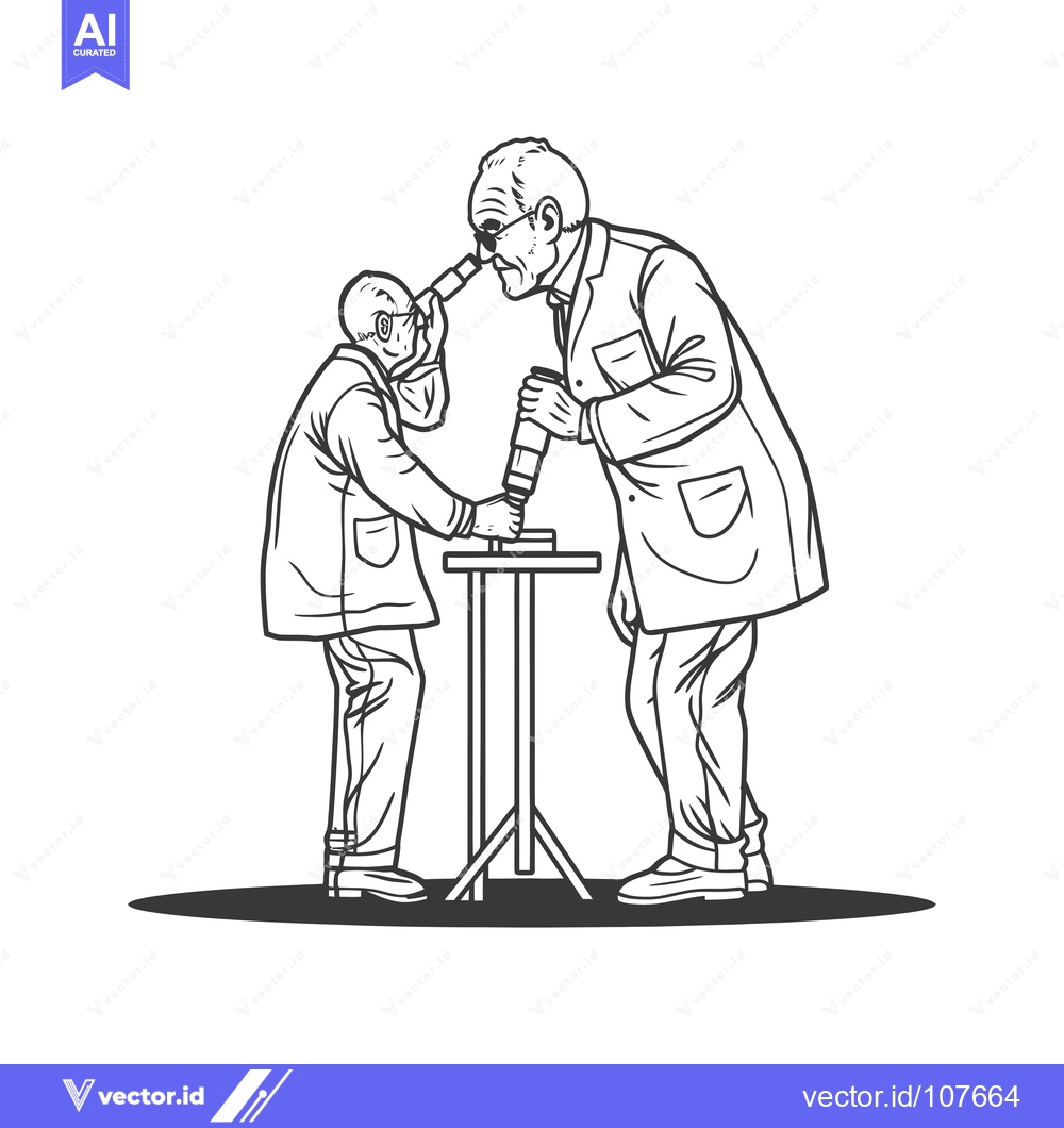 Premium Vector dari Two Men Examining an Object Through a Telescope