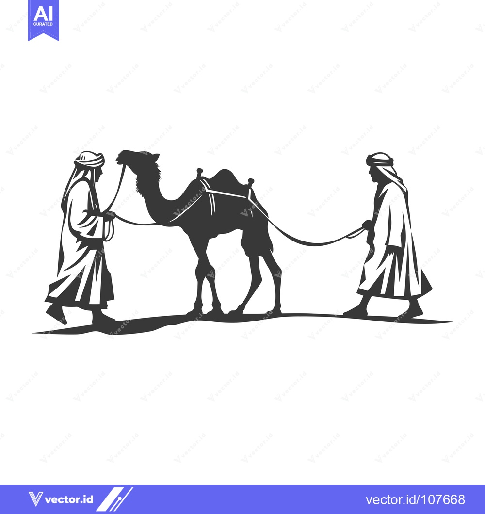 Premium Vector dari Two Men in Traditional Garb Leading a Camel