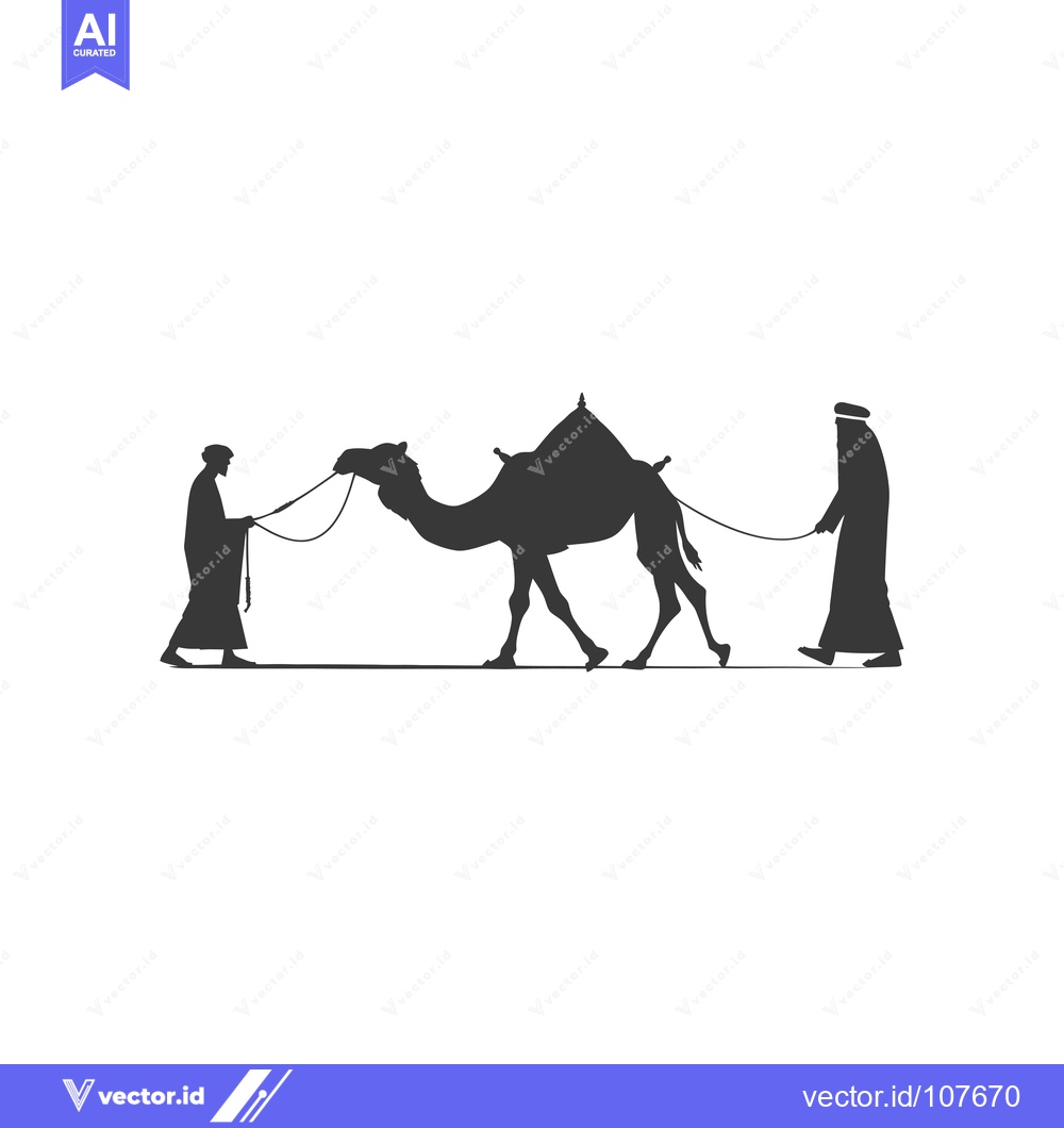 Premium Vector dari Two Men Leading a Camel in Silhouette