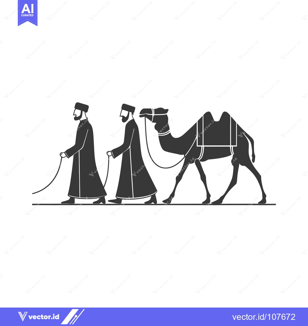 Premium Vector dari Two Men Leading a Camel with a Saddle