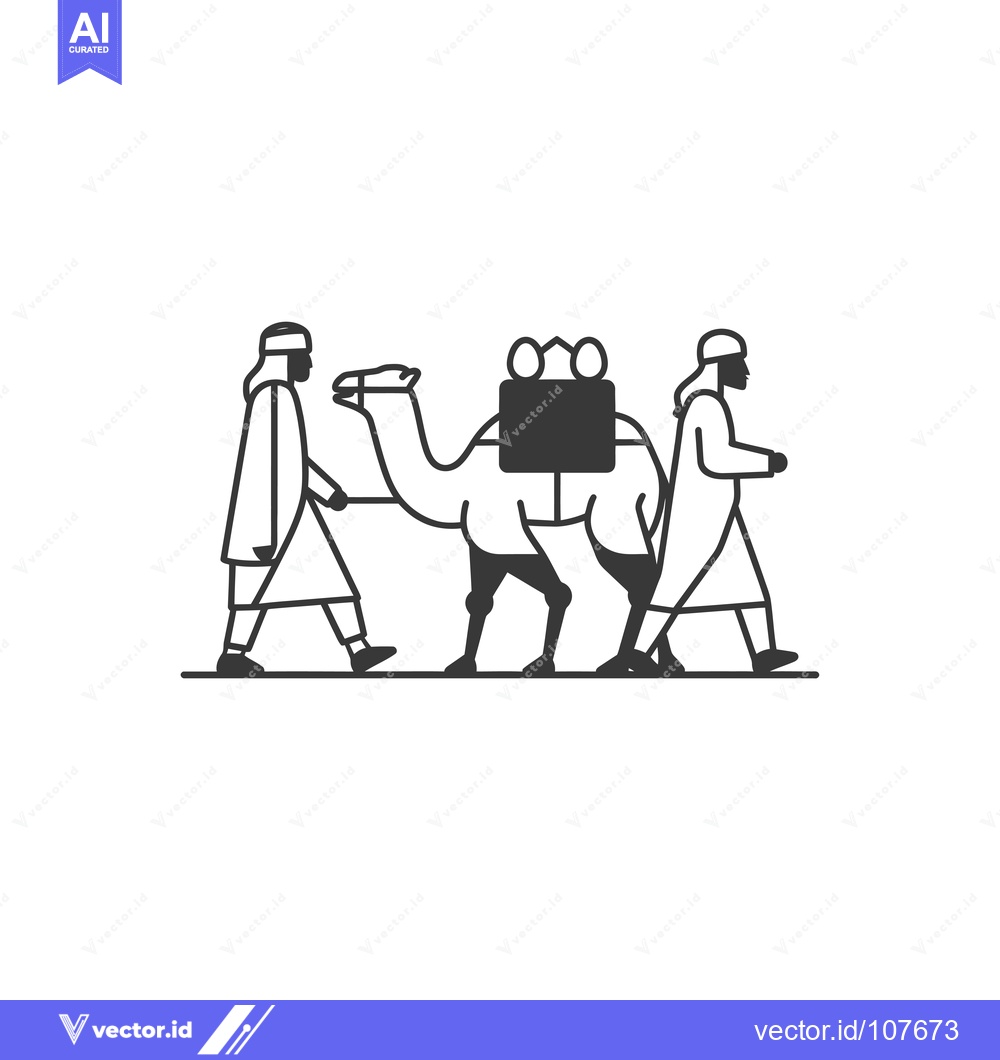 Premium Vector dari Two Men Leading a Camel with a Saddle