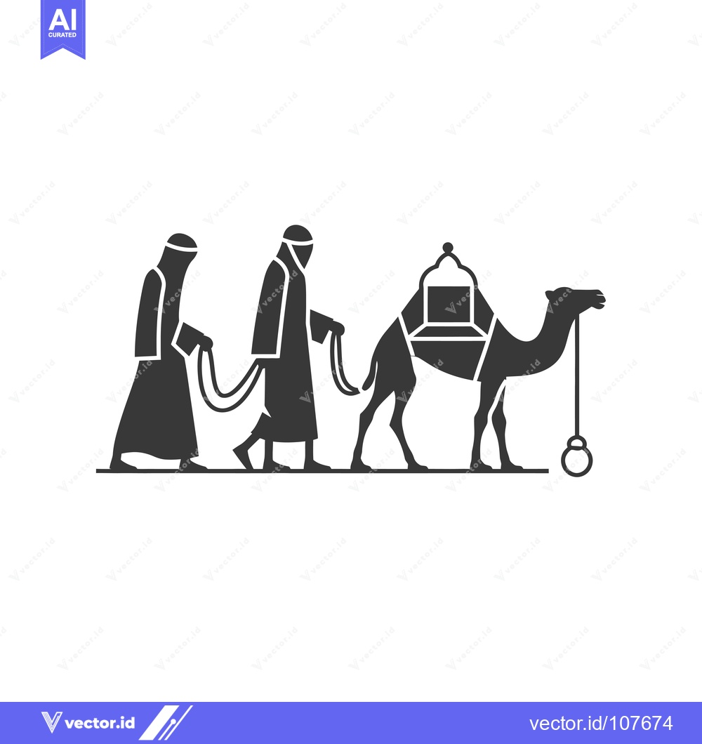 Premium Vector dari Two Men Leading a Camel with a Saddle