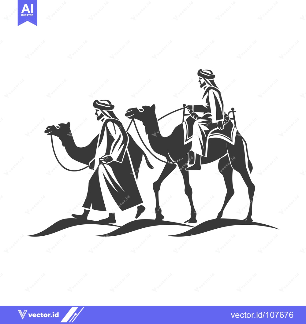 Premium Vector dari Two Men on a Camel in the Desert