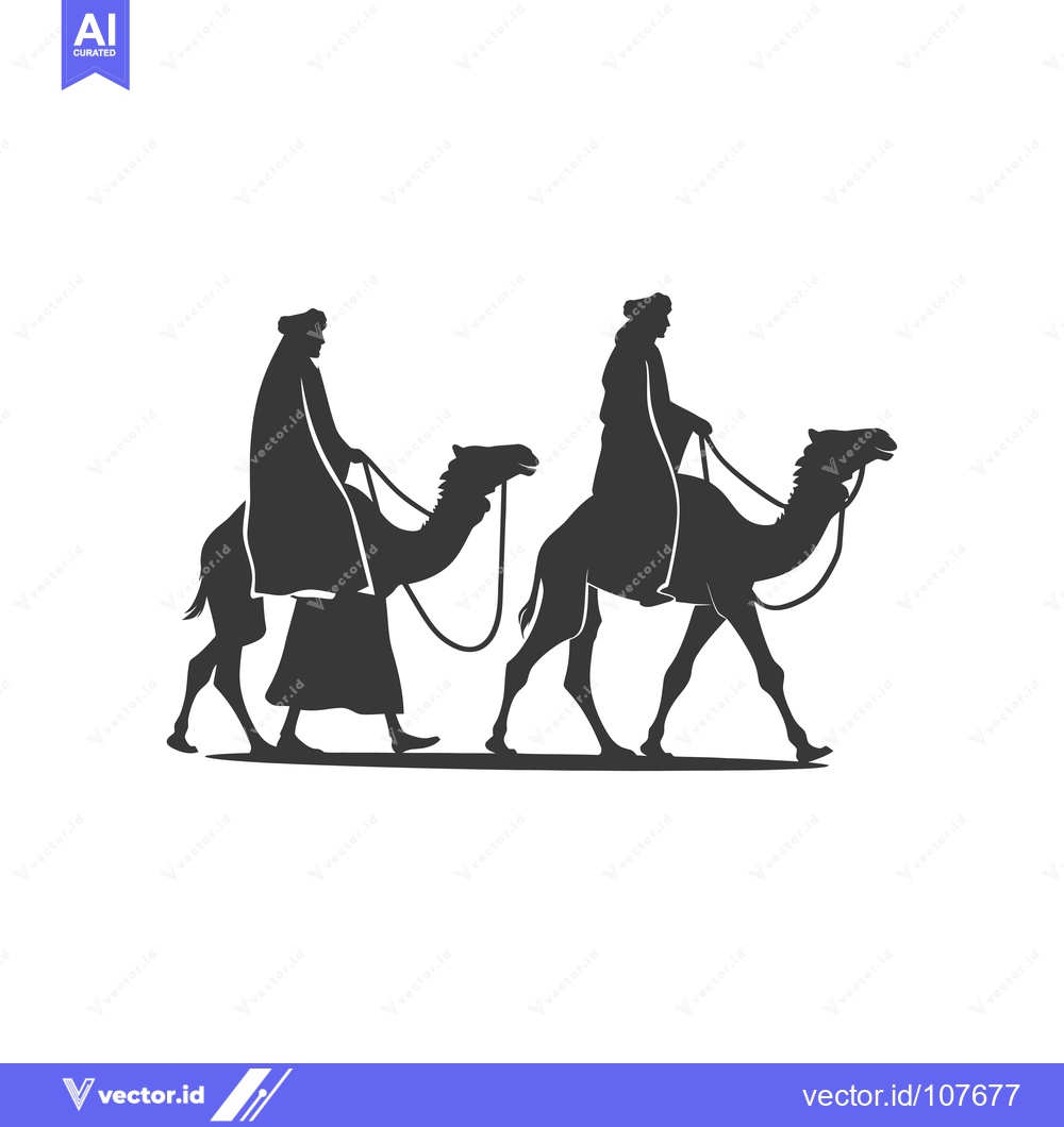 Premium Vector of Two Men Riding a Camel in Silhouette