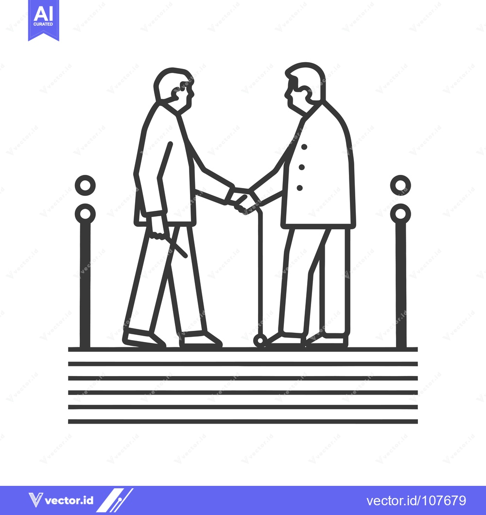 Premium Vector dari Two Men Shaking Hands on a Platform with Posts